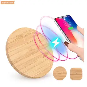 Jumon Bamboo Wireless Charging Stand Compatible with Output 9V 2A 8mm 5W Wireless Charger Power Supply for Home Office