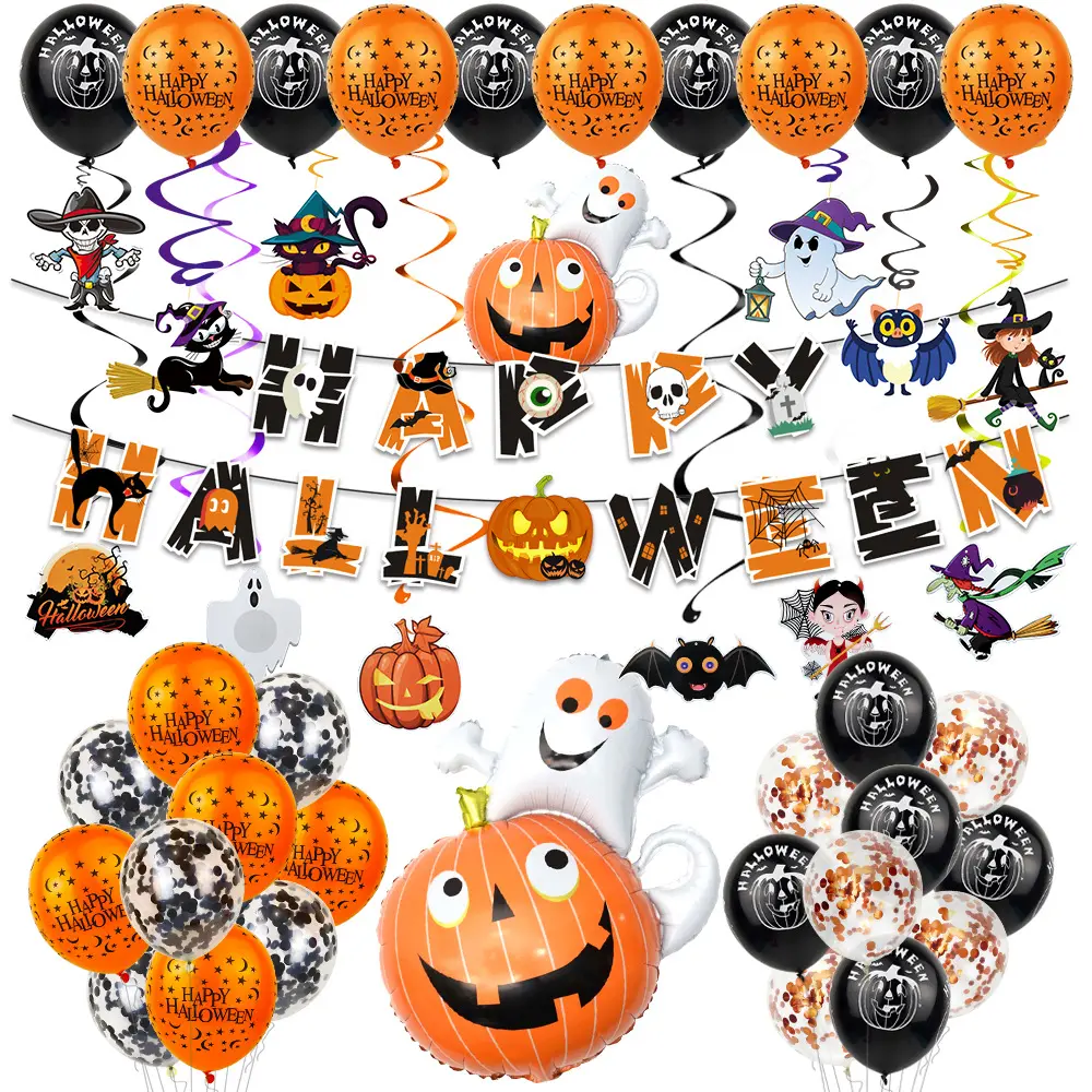 Gift Box Happy Halloween Pumpkin Shape Aluminum Letter Foil Balloon Small Customer Spanish Sets