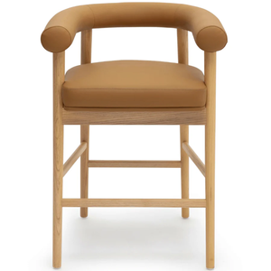 Aksel Counter <b>Stool</b> Boucle and Animal Hyde/Hide/<b>Leather</b> Cognac Vegan <b>Leather</b> - Product Image 6