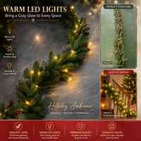 Guirlande de Noël en pin, feuillage dense en PVC, lumières LED blanc chaud, pommes de pin, décoration pour la maison, l'hôtel, les événements, les fêtes, fournisseur en gros