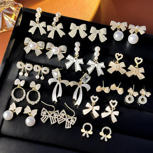 कोरियन मोती धनुष इयररिंग्स चांदी की सुई हल्के लक्जरी उच्च अंत की स्टड ईयररिंग्स गर्मियों के आला गहने महिलाओं के थोक - Product Image 3