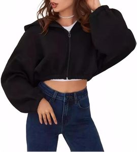 Última Colección Primavera 2025, Sudadera con Capucha para Mujer, Anti-Pilling, Forrada, Hombros Caídos, Cierre de Cremallera, Corta, Color Sólido, Manga Larga, Holgada - Product Image 2