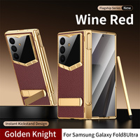 Casing Ponsel Kaca Temper Anti Gores Transparan dengan Bracket Tak Terlihat Mewah untuk Samsung Z Fold 6 7 8 Ultra Dilengkapi Stylus, Engsel Anti Jatuh
