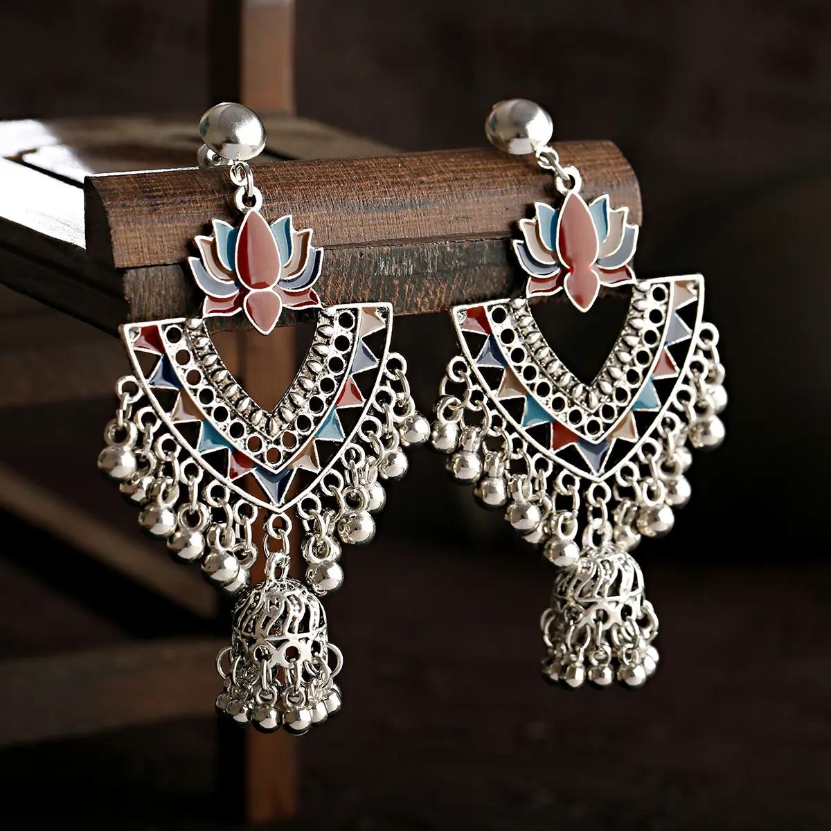 Egypt Turkish Classic Antique Women's Round Alloy Long Chain Tassel Jhumka Earrings Indian Dangle Drop Earrings