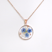 Collier en résine avec fleurs séchées JOYE, plaqué or, chaîne de pull, pendentif en forme de larme, cercle, fleurs pressées, terrarium botanique