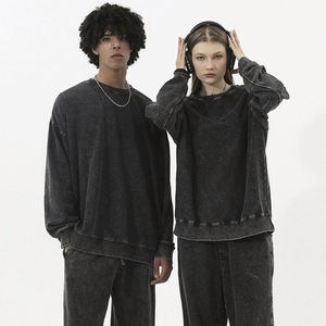 เสื้อสเวตเชิ้ตคอกลมผ้าบาติก 350 กรัม ผ้าฝ้าย 80% ทรงโอเวอร์ไซส์ ไซส์ใหญ่ ไหล่ตก สไตล์เรโทร ผ้าเทอร์รี่ฟอกสี - Product Image 4