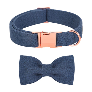 <span class=keywords><strong>Collar</strong></span> de perro con correa de lujo, regalos con pajarita desmontable, tela de cáñamo, algodón, <span class=keywords><strong>Collar</strong></span> de perro, hebilla de Metal de oro rosa personalizada - Product Image 3