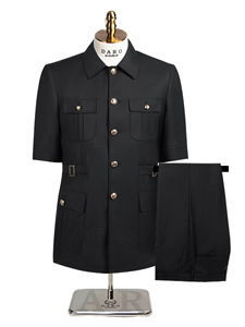 Completo da Uomo Grigio Multi-Tasca a Maniche Corte, 2 Pezzi, Vestibilità Slim, <span class=keywords><strong>Blazer</strong></span> Formale con Risvolto e Bottoni, con Pantaloni per Lavoro Quotidiano - Product Image 5
