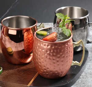 Vente en gros de tasses à café et à cocktails en acier inoxydable de 16/18 oz, cuivre pur, <span class=keywords><strong>martelé</strong></span>, mug Moscow Mule - Product Image 3