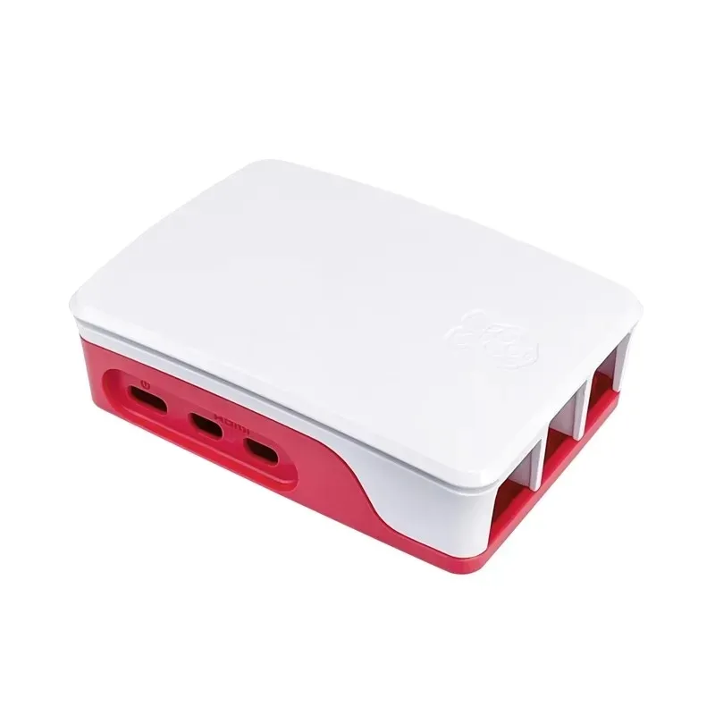 جهاز التبريد الرسمي لجهاز Raspberry Pi 5 المزود بغطاء وصندوق أبيض وأحمر ومزود بمروحة تبريد ومصرف للحرارة