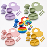 Ensemble Assiette et Bol en Silicone Arc-en-ciel pour Tout-petits, Sans BPA, Assiette à Compartiments avec Ventouse, Bavoir et Ustensiles, pour Enfants de 2 à 6 Ans
