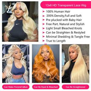 Vente en gros 613 Body Wave 13x6 HD Lace Front perruques pré-plumées <span class=keywords><strong>cheveux</strong></span> de bébé 200% de densité sans colle <span class=keywords><strong>cheveux</strong></span> humains pour femmes Style droit - Product Image 5