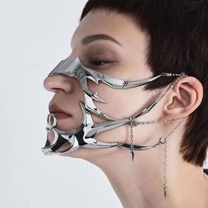 Máscara Gótica de Moda, Estilo Cyberpunk, Color Plateado Líquido Irregular, Hueca, para Mujeres y Hombres, Accesorio de Joyería Individual para Fiestas - Product Image 3