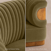 Fauteuil de loisirs en velours Lichen et fauteuil d'appoint en bois de racine, mobilier de luxe sur mesure pour salon.