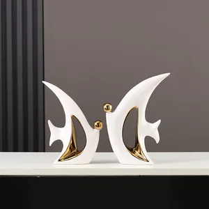 luxury Nordic Modern Wedding Valentine Gift Room Decor Gold Creative Fish Couples Ceramic home Decorations For living room