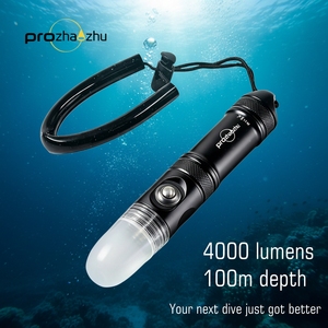 Lampe de plongée Prozhaozhu DL-XS06 4000 lumens rechargeable avec batterie 21700, en alliage d'aluminium, LED blanche, lumière stroboscopique, IP68, 100 m de <span class=keywords><strong>profondeur</strong></span> - Product Image 1