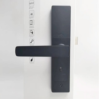 Serrure de porte intelligente électronique à empreinte digitale en alliage d'aluminium noir Tuya, pour maison et bureau, avec poignée et mot de passe Wi-Fi
