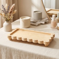 Plateau de service en bois massif fait main à bords festonnés, style Art Déco, multifonctionnel, taille personnalisée, pour mariage, table basse, décoration de coiffeuse