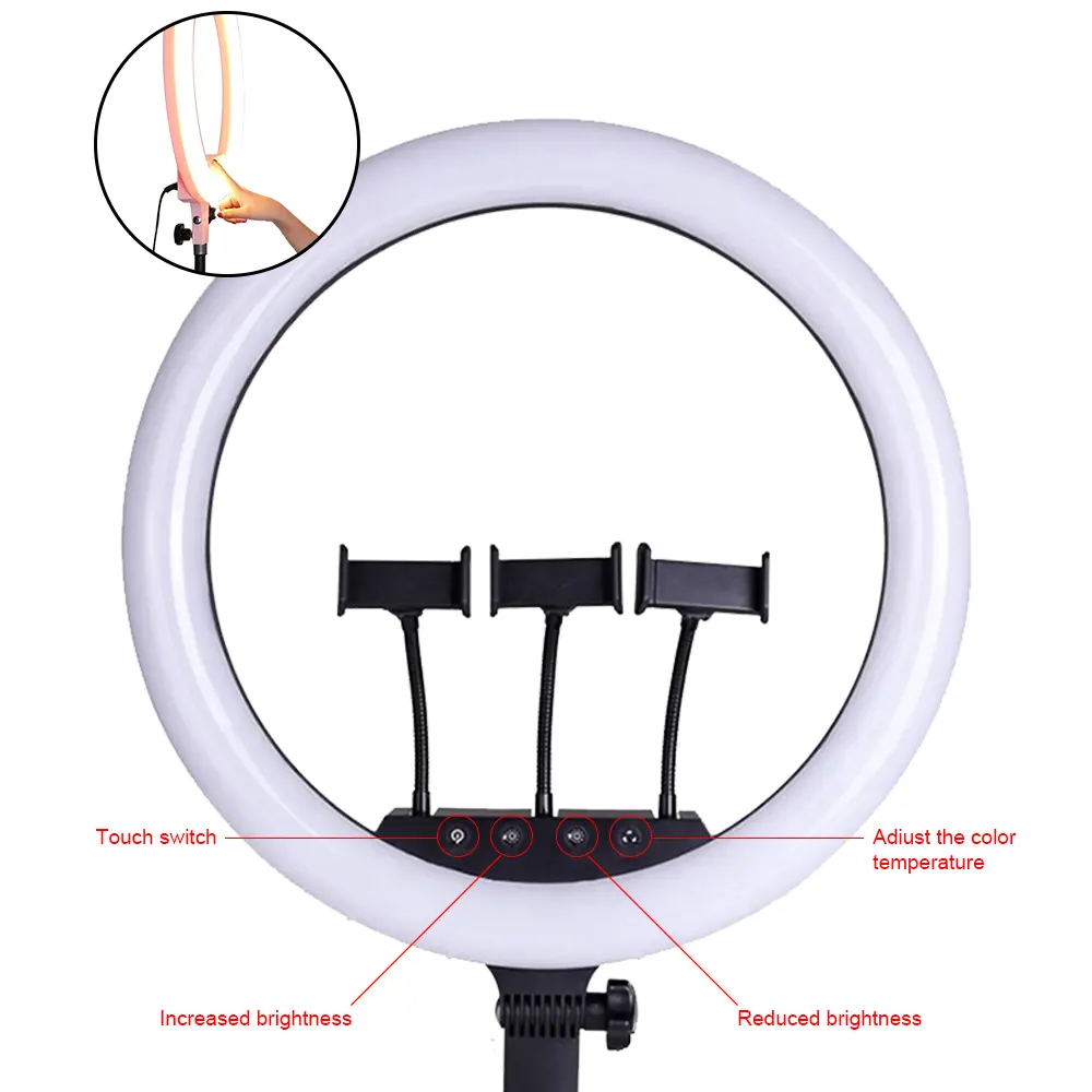 Leadingplus hot sale 18 Inch Selfie Led Ring Lights pink adjustable LED selfie light with Stand