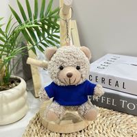 Porte-clés ours en peluche mignon de 12 cm avec t-shirt bleu, jouet en peluche doux pour sac cadeau, décoration et jeu d'enfants, vente en gros disponible
