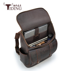 Tiding Crazy Horse Leather <b>Backpack</b> Dark <b>Brown</b> Unisex Outdoor Laptop Bag Top Layer Cowhide Travel Bag - Product Image 4