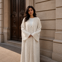 Abaya tricotée d'hiver Mexizo, cardigan ouvert sur le devant pour femmes musulmanes avec cordon de serrage, 100 % polyester, vêtement islamique modeste de Dubaï