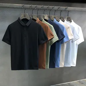 Polo minimalista di alta qualità in puro cotone a maniche corte stile giapponese t-shirt da uomo con risvolto a mezza manica