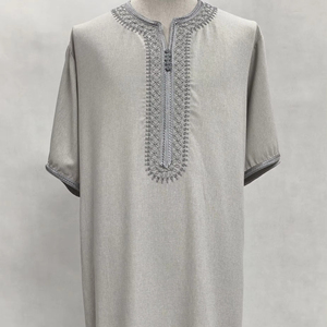 2025 Jubba marroquí para hombres árabe Thobe Kaftan hecho a mano con encaje delicado bordado seda Abaya elegante vestido bajo MOQ - Product Image 1
