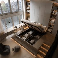 Lit Tatami sur mesure, gain de place, avec rangement intégré et armoire haute pour suite loft Canal