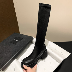 <span class=keywords><strong>Botas</strong></span> de Invierno para <span class=keywords><strong>Mujer</strong></span>, de Piel Genuina, Punta Redonda, Cierre Deslizante, Tacón Grueso, Altura hasta la Rodilla - Product Image 6