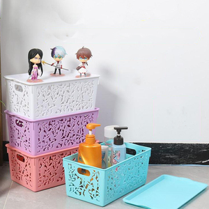Cesta de almacenamiento de plástico multiusos para cocina y hogar <span class=keywords><strong>con</strong></span> <span class=keywords><strong>tapa</strong></span>, cesta <span class=keywords><strong>organizadora</strong></span> apilable para escritorio de oficina, contenedores de almacenamiento apilables para niños - Product Image 2