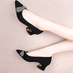 Escarpins noirs pour femmes avec bout orné de strass, talon bloc bas, chaussures de bureau confortables pour le travail et les occasions formelles, <span class=keywords><strong>taille</strong></span> <span class=keywords><strong>35</strong></span>-40 - Product Image 4