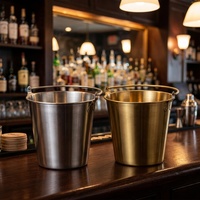 Seau à glace double couche en acier inoxydable 304, argent/or, durable, avec couvercle, style américain, 2,5 L, pour bar et présentation de luxe léger