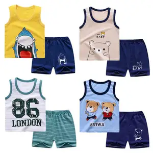 Wholesale Baby Boys Summer Clothes Sleeveless Cotton Vest And Shorts Tracksuits Sets 2 Peaces Suit Sports Suit For Toddler 1-3 T