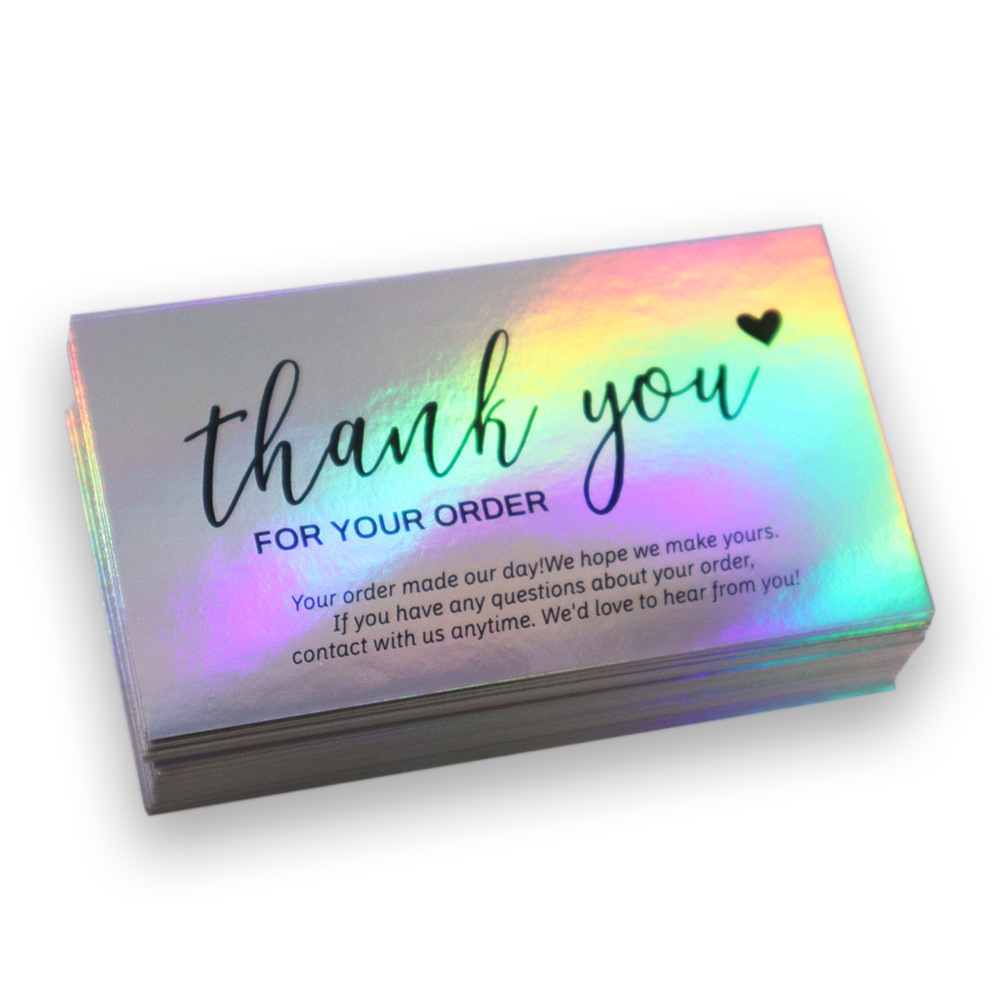 Biểu Tượng Tùy Chỉnh In Cardstock 300gsm Giấy Tráng Holographic Kinh Doanh In Ấn Cảm Ơn Bạn Thẻ Cho Doanh Nghiệp Nhỏ