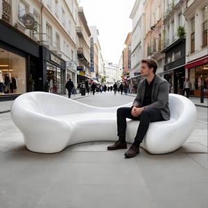 Banco con Respaldo Blanco Brillante para Áreas Públicas Comerciales, Bancos de Fibra de Vidrio Blancos Brillantes de Lujo para Áreas Públicas de Alta Gama - Product Image 3