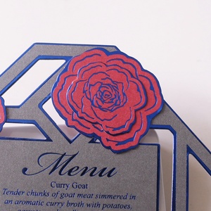 Flor fucsia diseño romántico menú de boda personalizado 7 pulgadas <span class=keywords><strong>restaurante</strong></span> menú tarjetas lámina DIY Logo papel cortado con láser música Anime - Product Image 5