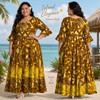 OEM Samoan Puletasi Grande Taille Femme Imprimé Tribal Vintage Soie de Lait Demi-robe Manches Bouffantes Taille Naturelle Respirante Vente en Gros