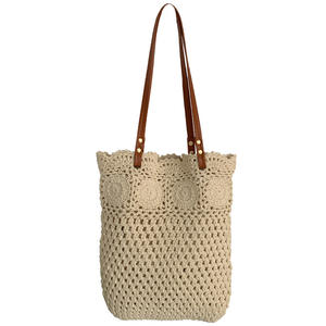 Bolso Tote de Punto de Algodón Color Caqui Off-White, Bolso de Playa de Verano con Malla Hueca Suave, para Uso Diario, con Cierre Magnético - Product Image 5