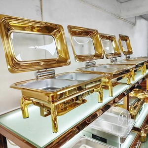 Chafing Dish Árabe Redondo de 9L en Acero Inoxidable Dorado de Lujo con Quemadores para Buffet y Catering, Calentador de <span class=keywords><strong>Comida</strong></span> para Hotel - Product Image 1