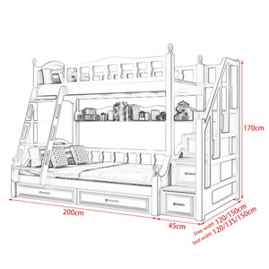 Juego de muebles de dormitorio infantil de madera maciza con litera para uso escolar y doméstico - Product Image 5