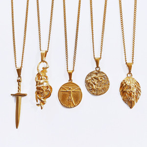 Colar estilo crânio retrô, de aço inoxidável, 18k, banhado a ouro, coroa, crânio, joias para homens - Product Image 3