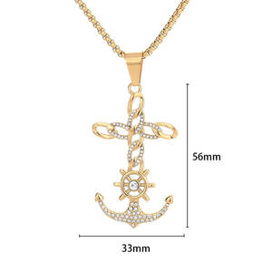 Hip Hop Cross Anchor Gold Plated Non Tarnish Cubic Zirconia Pvd Non Tarnish Waterproof <b>Stainless</b> <b>Steel</b> Jewelry Pendants Male <b>Man</b> - Product Image 1