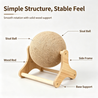 Balle à gratter rotative en sisal pour chat avec support en bois massif – Jouet vertical d'intérieur pour le nettoyage des griffes et l'auto-entretenissement du chat