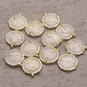 Ciondolo Collana in <span class=keywords><strong>Pietra</strong></span> Naturale Quarzo Rosa con Ciondoli Zodiacali a Stella dell'Oroscopo - Gioielli con 12 Segni Zodiacali in Cristallo Rotondo all'Ingrosso - Product Image 5