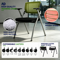 Chaise d'école moderne et durable en aluminium avec tableau d'écriture pliable, conception mobile pour une utilisation en classe et au bureau à domicile