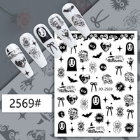 Stiker Kuku Halloween TSZS Perekat Sendiri Motif Kartun Tengkorak Labu Jaring Laba-laba Hati Gothic Dekorasi Manikur DIY