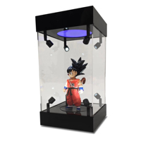 Boîte d'affichage de figurine d'action de taille personnalisée 8 projecteurs rotatifs à LED Boîte de vitrine en acrylique à base rotative avec changement de couleur