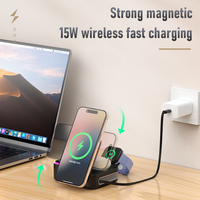 15W 8 en 1 Estación de carga plegable retráctil Reloj digital RGB LED Cargador inalámbrico magnético para iPhone Series Material de PC