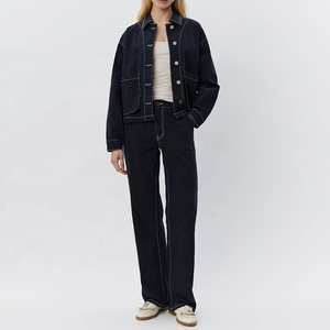 <span class=keywords><strong>Giacca</strong></span> di jeans <span class=keywords><strong>oversize</strong></span> di Design alla moda per <span class=keywords><strong>donna</strong></span> <span class=keywords><strong>giacca</strong></span> di jeans lavata blu scuro Casual per tutti i giorni capispalla - Product Image 1